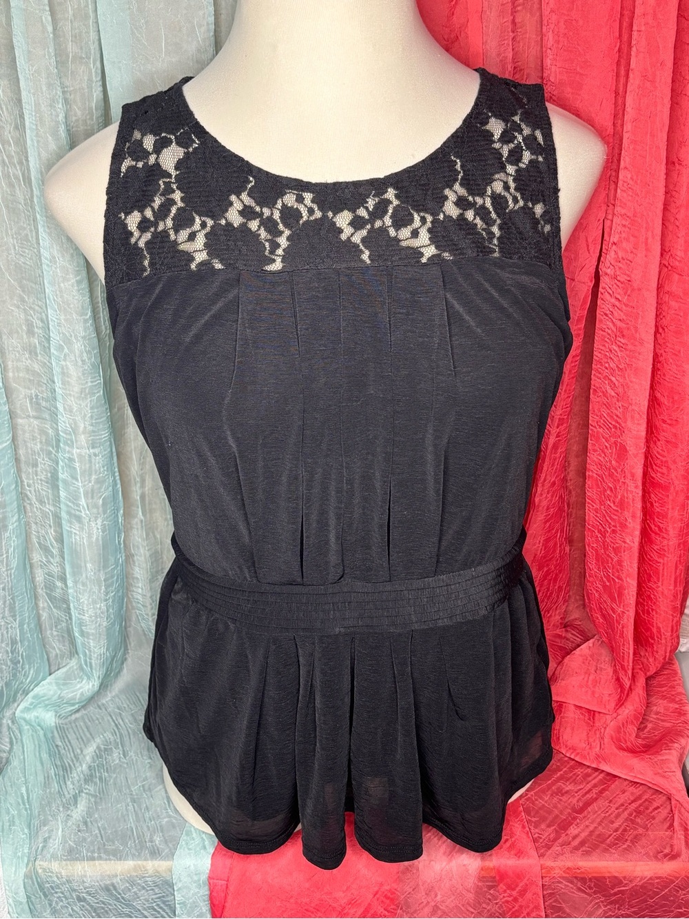 Worthington Black Lace Yoke Sleeveless Blouse